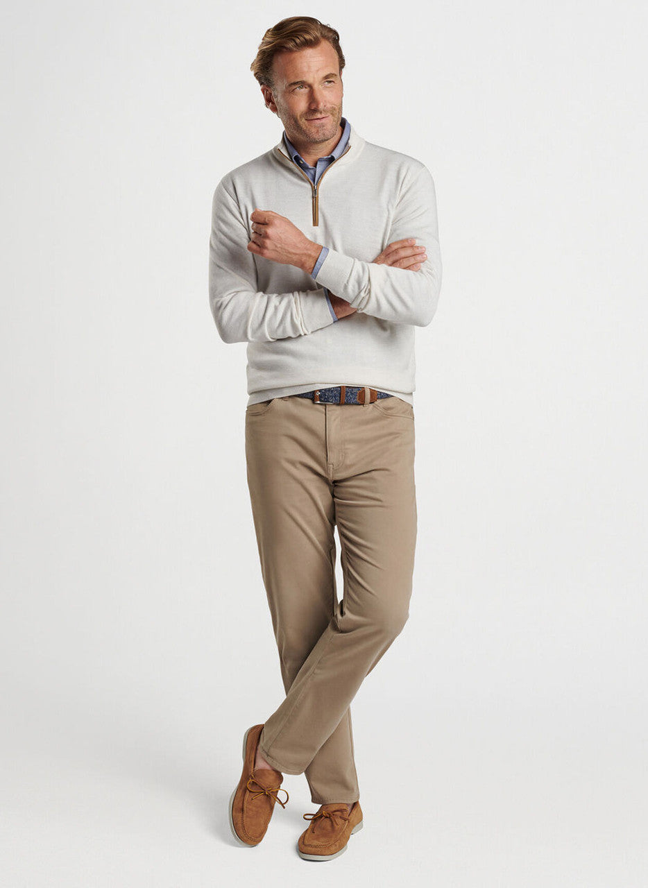  Peter Millar Autumn Crest Suede Trim Quarter-Zip: Ivory