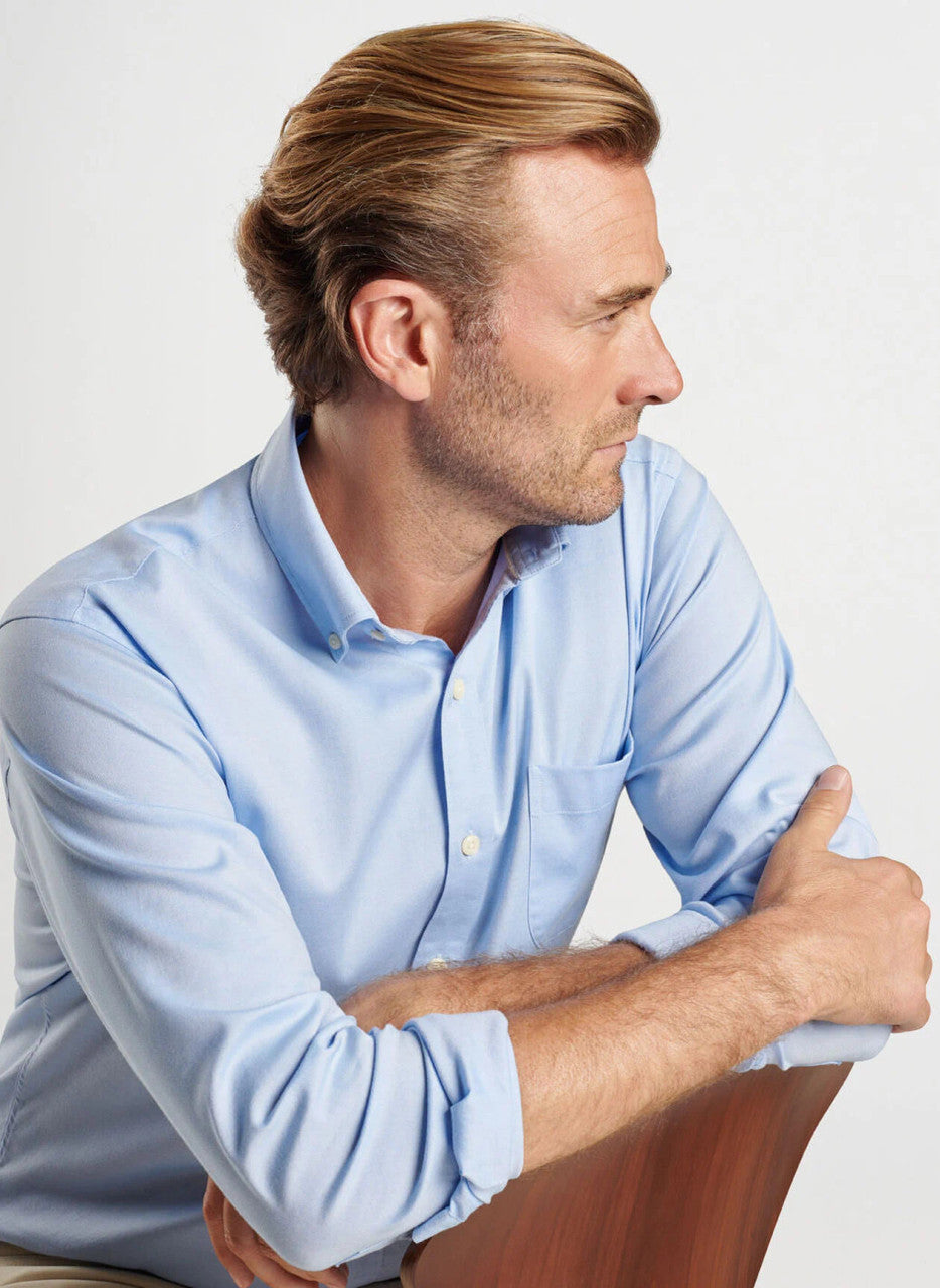  Peter Millar Campbell Perfect Pinpoint Cotton-Stretch Sport Shirt: Cottage Blue