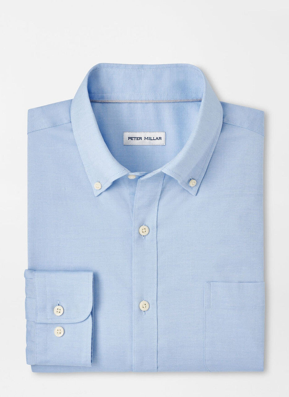  Peter Millar Campbell Perfect Pinpoint Cotton-Stretch Sport Shirt: Cottage Blue