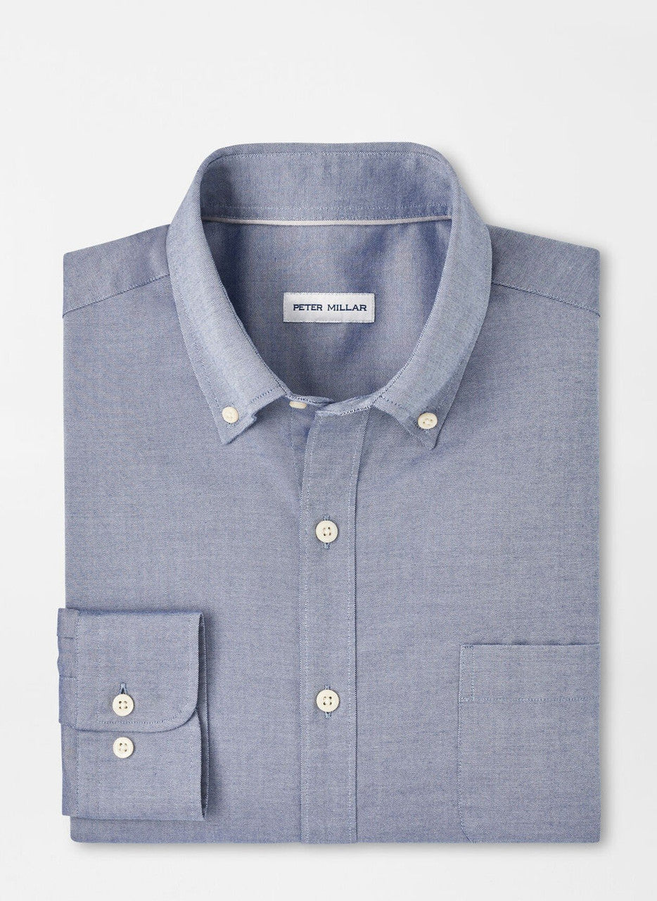  Peter Millar Campbell Perfect Pinpoint Cotton-Stretch Sport Shirt: Sport Navy