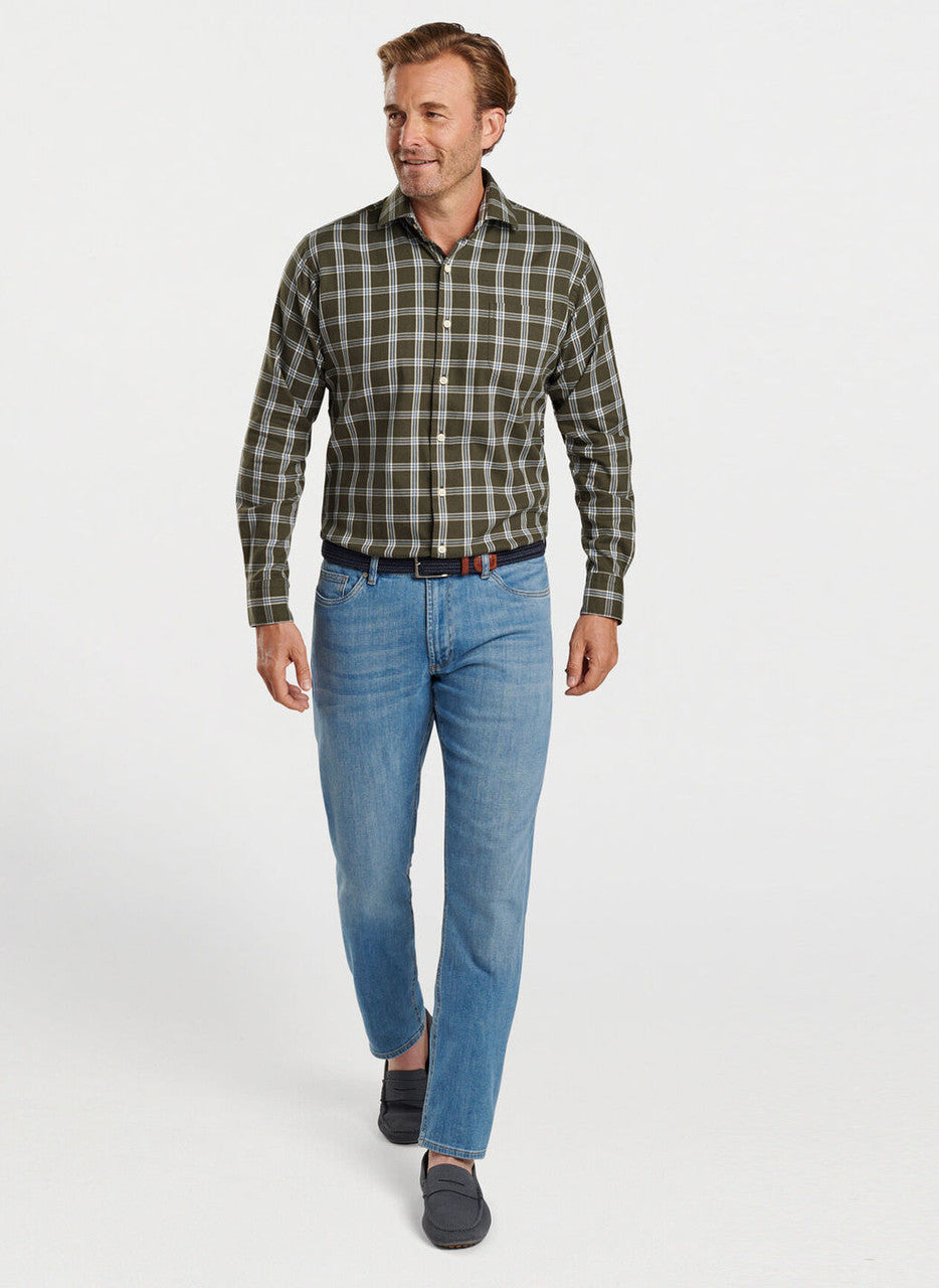  Peter Millar Vernon Flannelite Cotton-Stretch Sport Shirt: Dark Olive