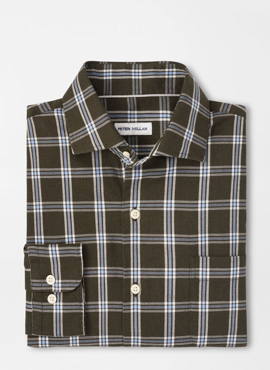  Peter Millar Vernon Flannelite Cotton-Stretch Sport Shirt: Dark Olive