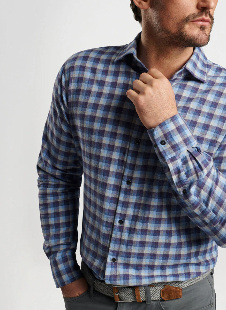  Peter Millar North Bay Cotton Sport Shirt: Ocean Blue