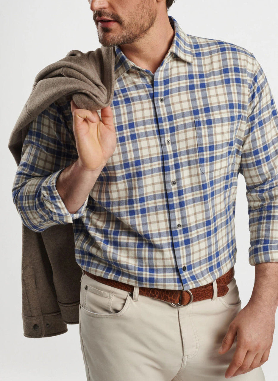  Peter Millar Whistler Cotton Sport Shirt: Ocean Blue