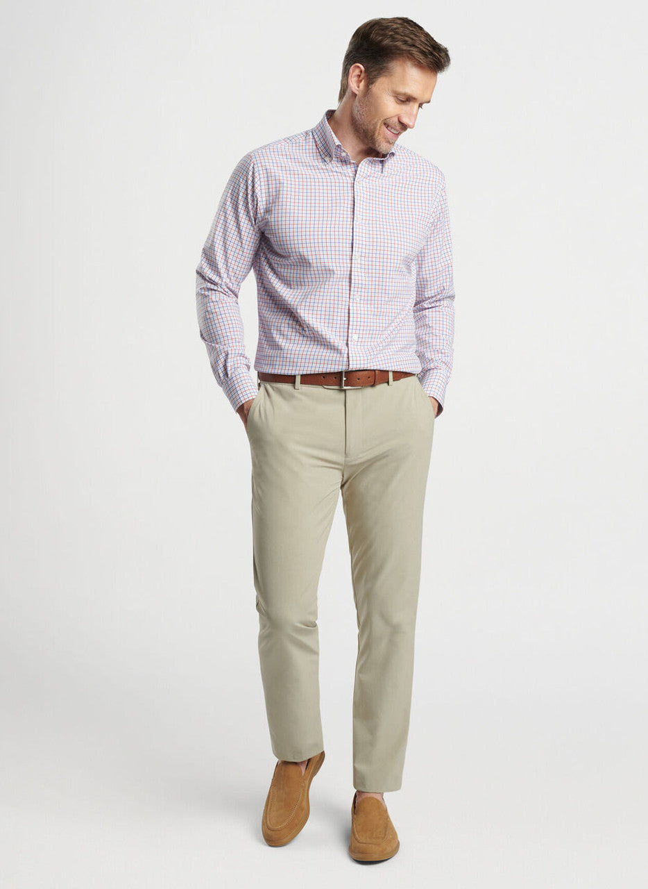  Peter Millar Crown Crafted Moors Performance Poplin Sport Shirt: Scarlet Lily