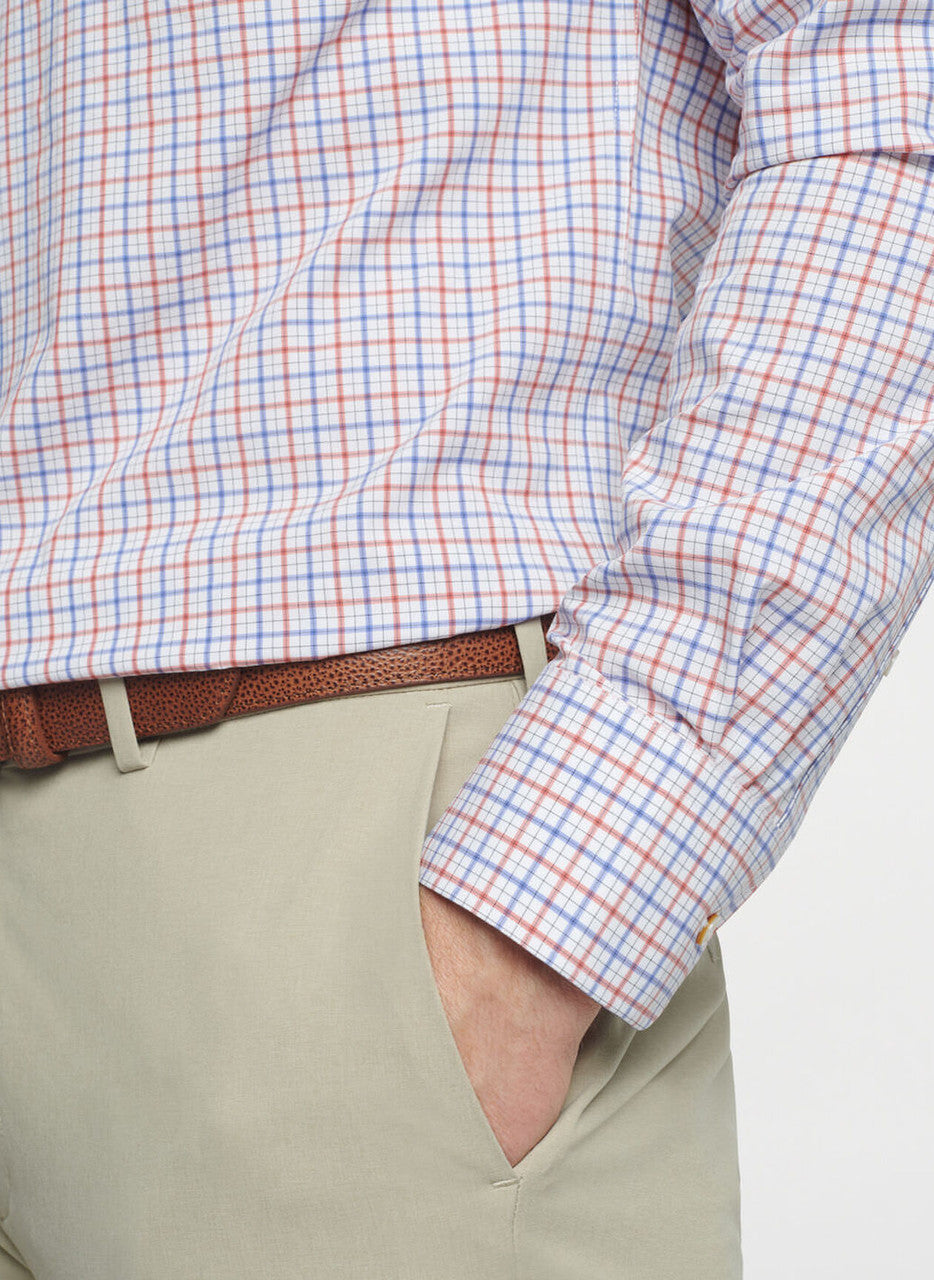  Peter Millar Crown Crafted Moors Performance Poplin Sport Shirt: Scarlet Lily