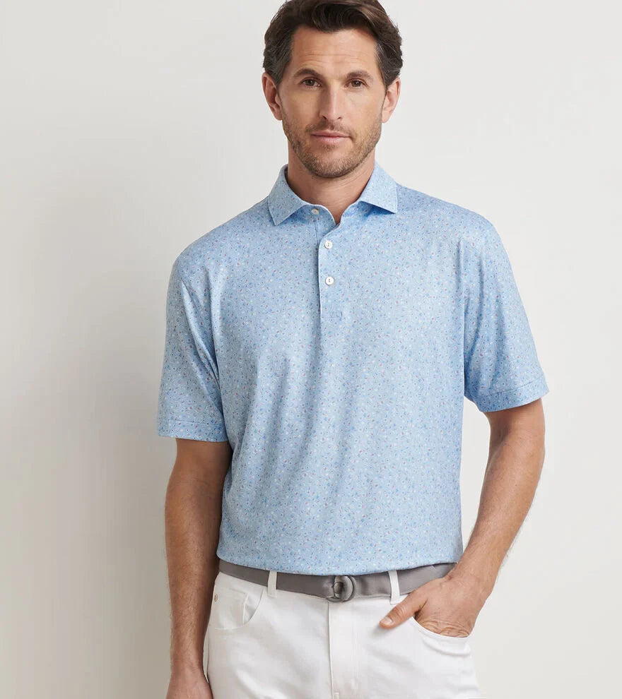  Peter Millar Day Of The Dead Performance Jersey Polo: Cottage Blue