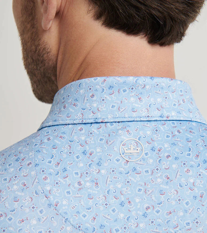  Peter Millar Day Of The Dead Performance Jersey Polo: Cottage Blue