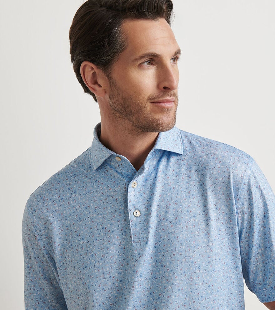  Peter Millar Day Of The Dead Performance Jersey Polo: Cottage Blue