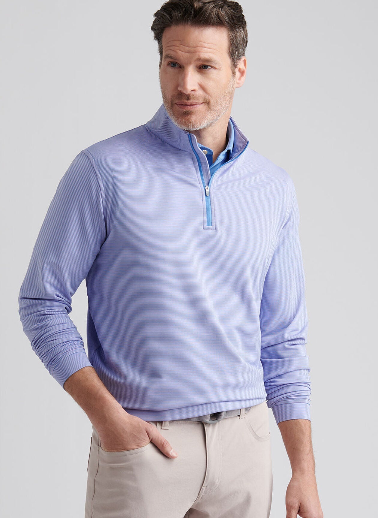  Peter Millar Perth Sugar Stripe Performance Quarter-Zip: Evening Tide