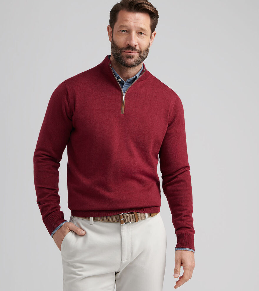  Peter Millar Autumn Crest Suede Trim Quarter-Zip: Brick Red
