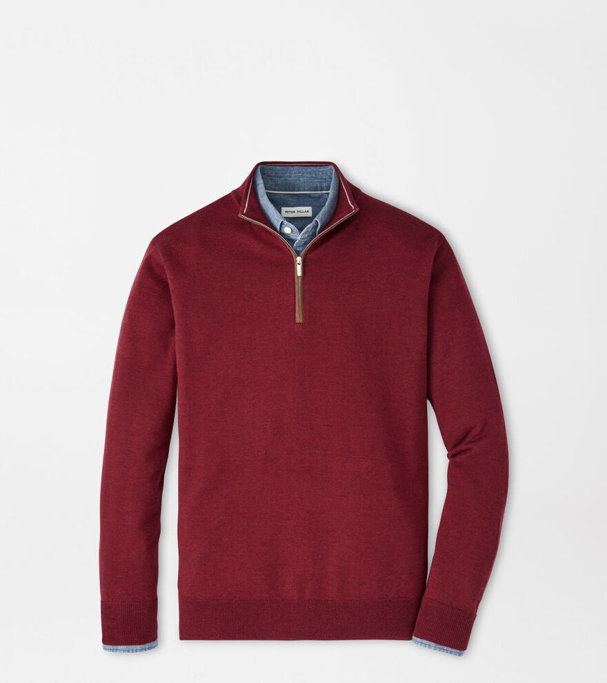 Peter Millar Autumn Crest Suede Trim Quarter-Zip: Brick Red