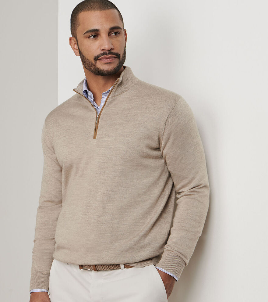  Peter Millar Autumn Crest Suede Trim Quarter-Zip: Light Elm