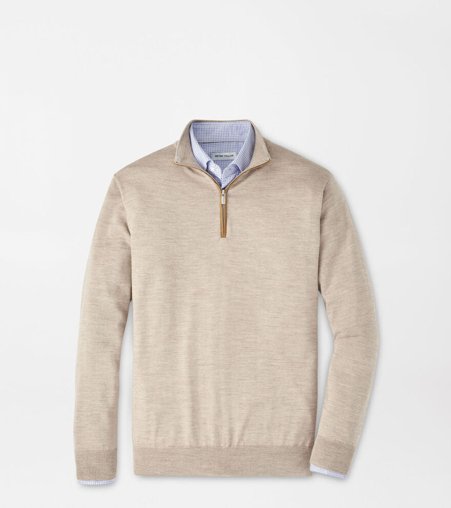  Peter Millar Autumn Crest Suede Trim Quarter-Zip: Light Elm