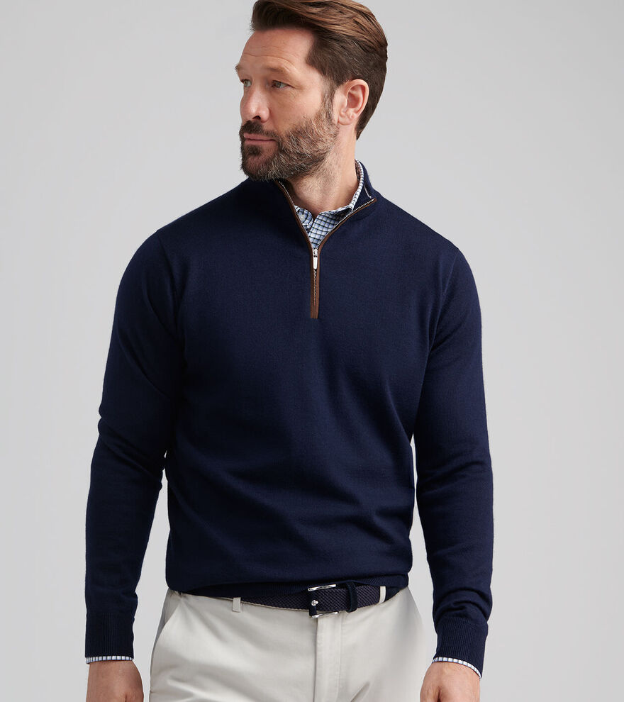  Peter Millar Autumn Crest Suede Trim Quarter-Zip: Navy