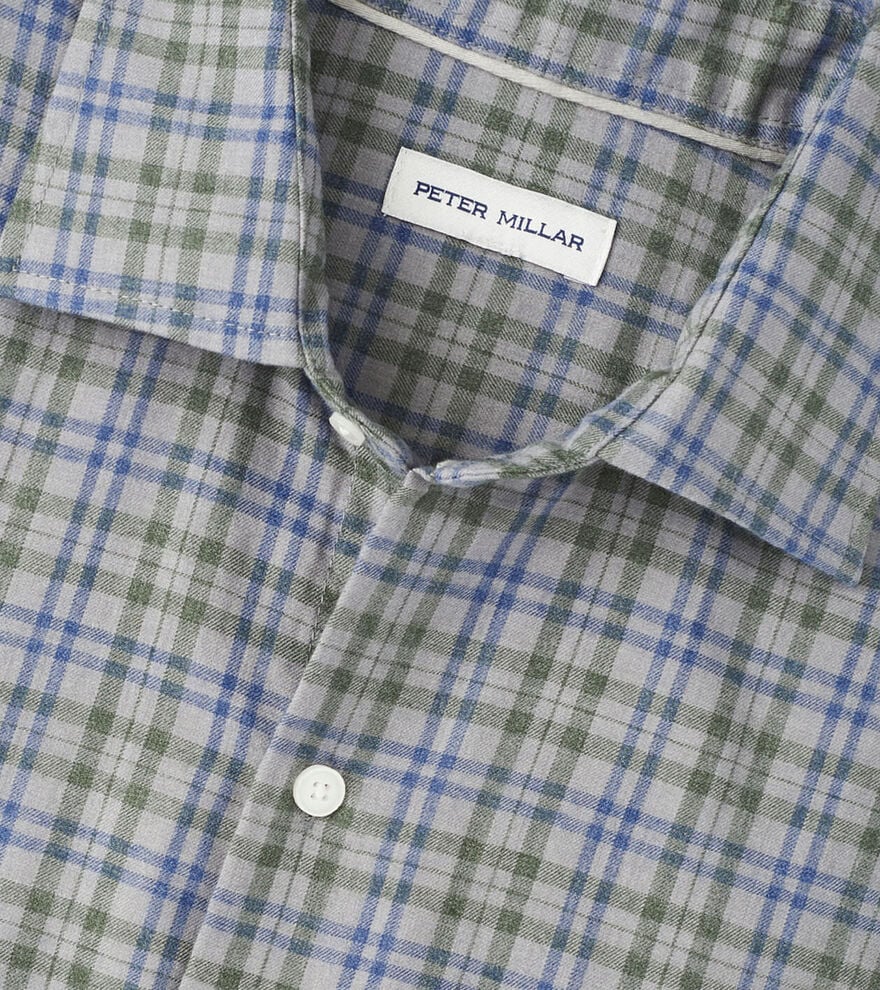  Peter Millar Bar Harbor Performance Flannel Sport Shirt: British Grey