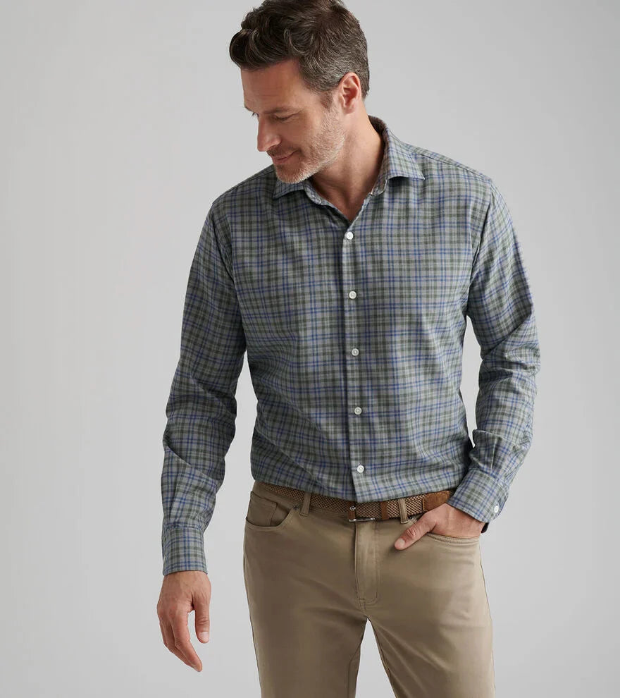  Peter Millar Bar Harbor Performance Flannel Sport Shirt: British Grey