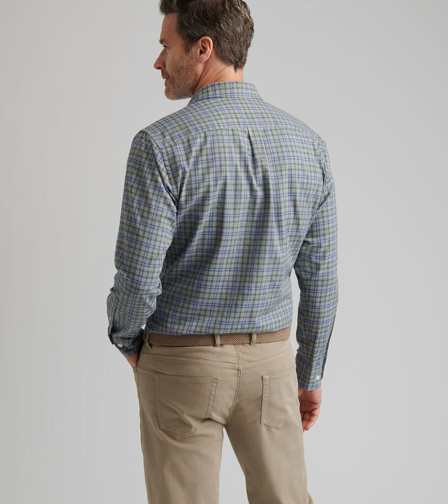  Peter Millar Bar Harbor Performance Flannel Sport Shirt: British Grey