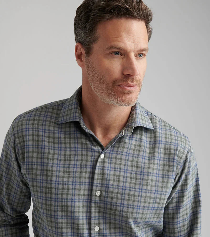  Peter Millar Bar Harbor Performance Flannel Sport Shirt: British Grey