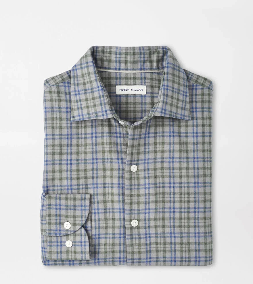  Peter Millar Bar Harbor Performance Flannel Sport Shirt: British Grey