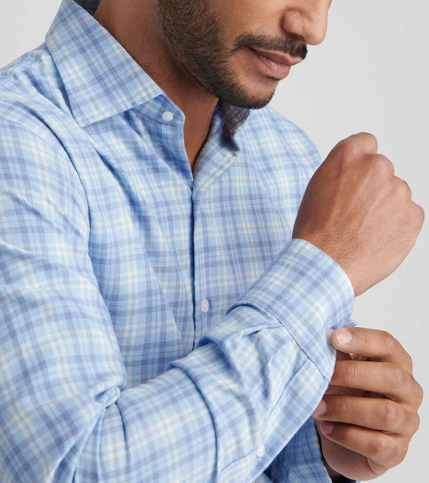  Peter Millar Bar Harbor Performance Flannel Sport Shirt: Ruddy Blue