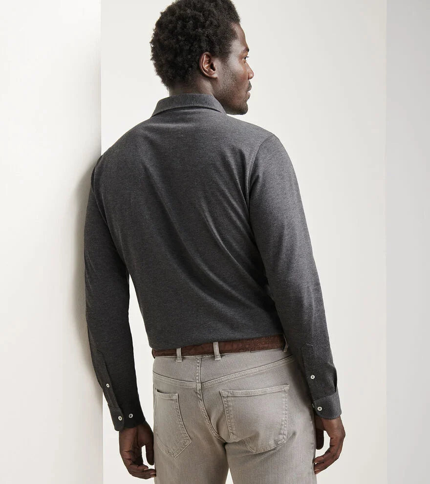  Peter Millar Crown Crafted Amble Long-Sleeve Cotton Cashmere Polo: Charcoal