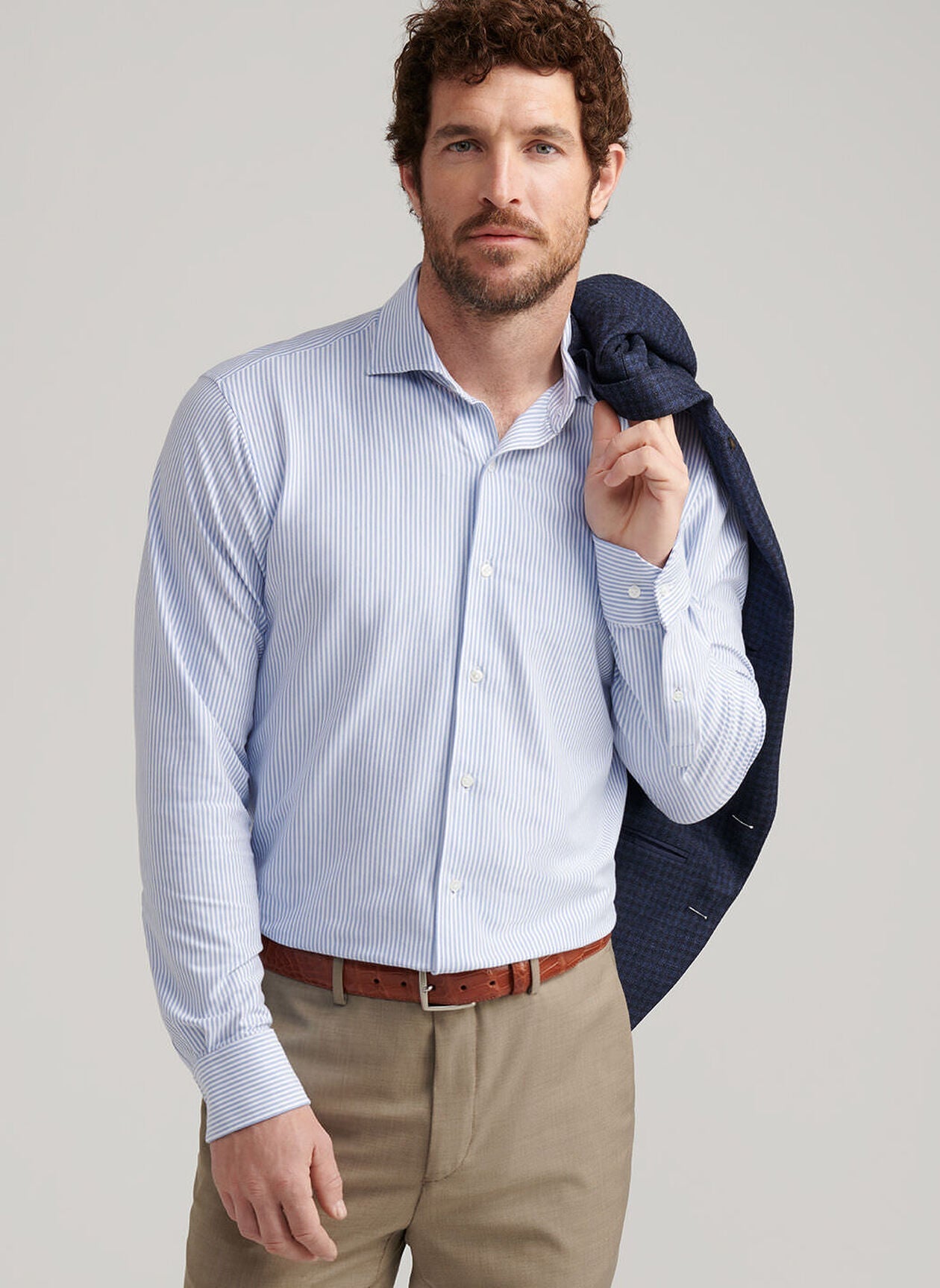  Peter Millar Crown Crafted Excursionist Flex Stripe Shirt: Rain Cloud