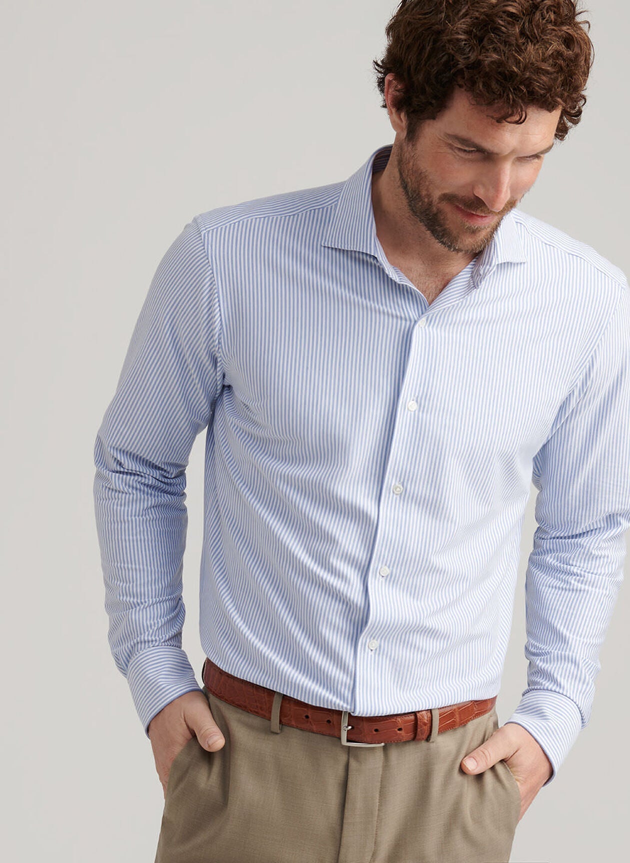  Peter Millar Crown Crafted Excursionist Flex Stripe Shirt: Rain Cloud