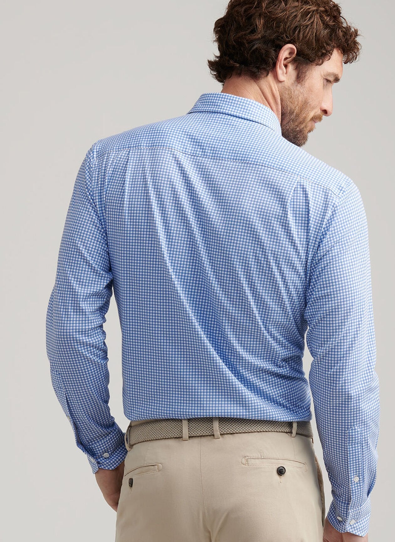  Peter Millar Crown Crafted Excursionist Flex Gingham Shirt: Rain Cloud