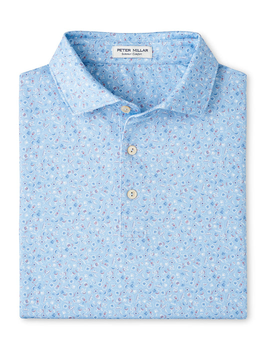  Peter Millar Day Of The Dead Performance Jersey Polo: Cottage Blue