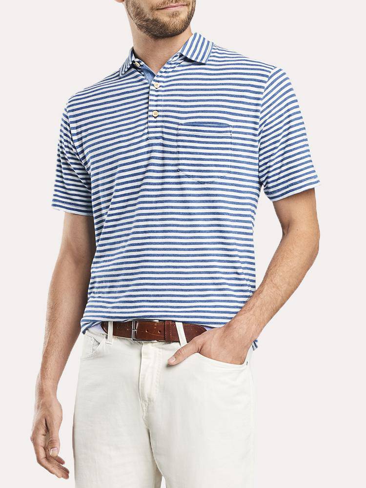  Peter Millar Men's Seaside Stripe Indigo Polo