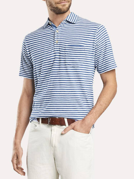  Peter Millar Men's Seaside Stripe Indigo Polo