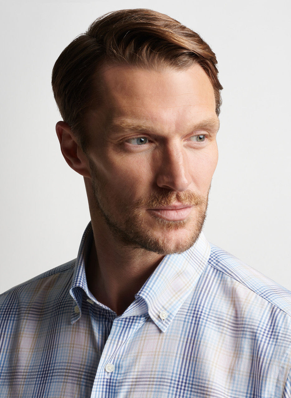  Peter Millar Devon Cotton Sport Shirt: Channel Blue
