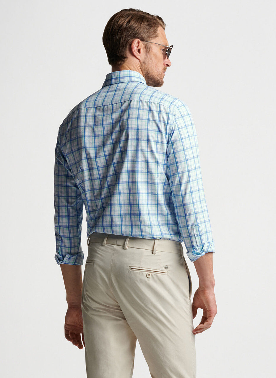  Peter Millar Crown Crafted Savoy Performance Poplin Sport Shirt: Marina Blue