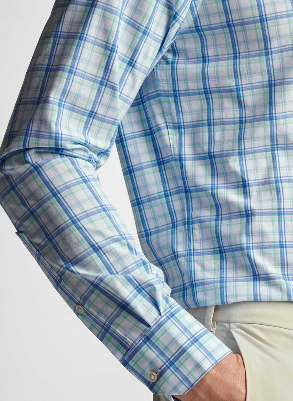  Peter Millar Crown Crafted Savoy Performance Poplin Sport Shirt: Marina Blue