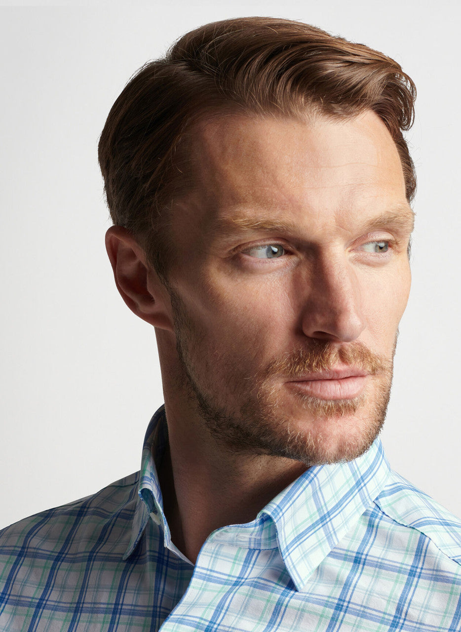  Peter Millar Crown Crafted Savoy Performance Poplin Sport Shirt: Marina Blue