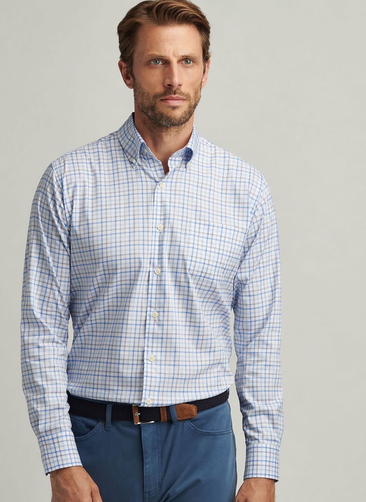  Peter Millar Calgary Crown Lite Cotton-Stretch Sport Shirt: Blue Poppy