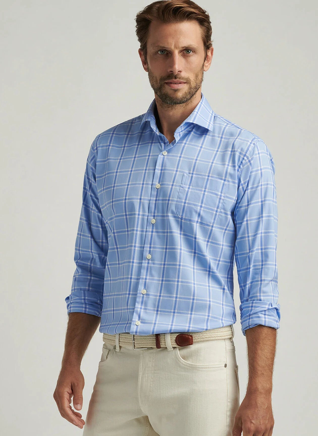  Peter Millar Ullswater Crown Lite Cotton-Stretch Sport Shirt: Cottage Blue
