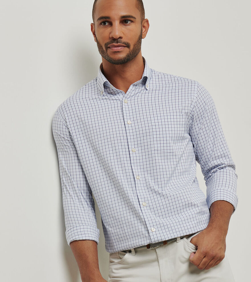  Peter Millar Hamilton Performance Twill Sport Shirt: Morning Blue