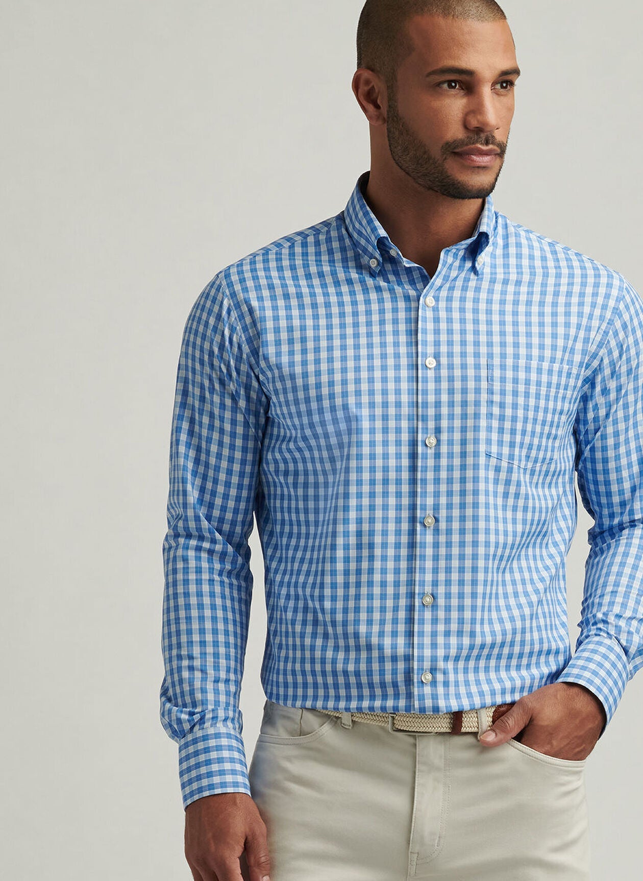  Peter Millar Leven Performance Twill Sport Shirt: Blue Poppy