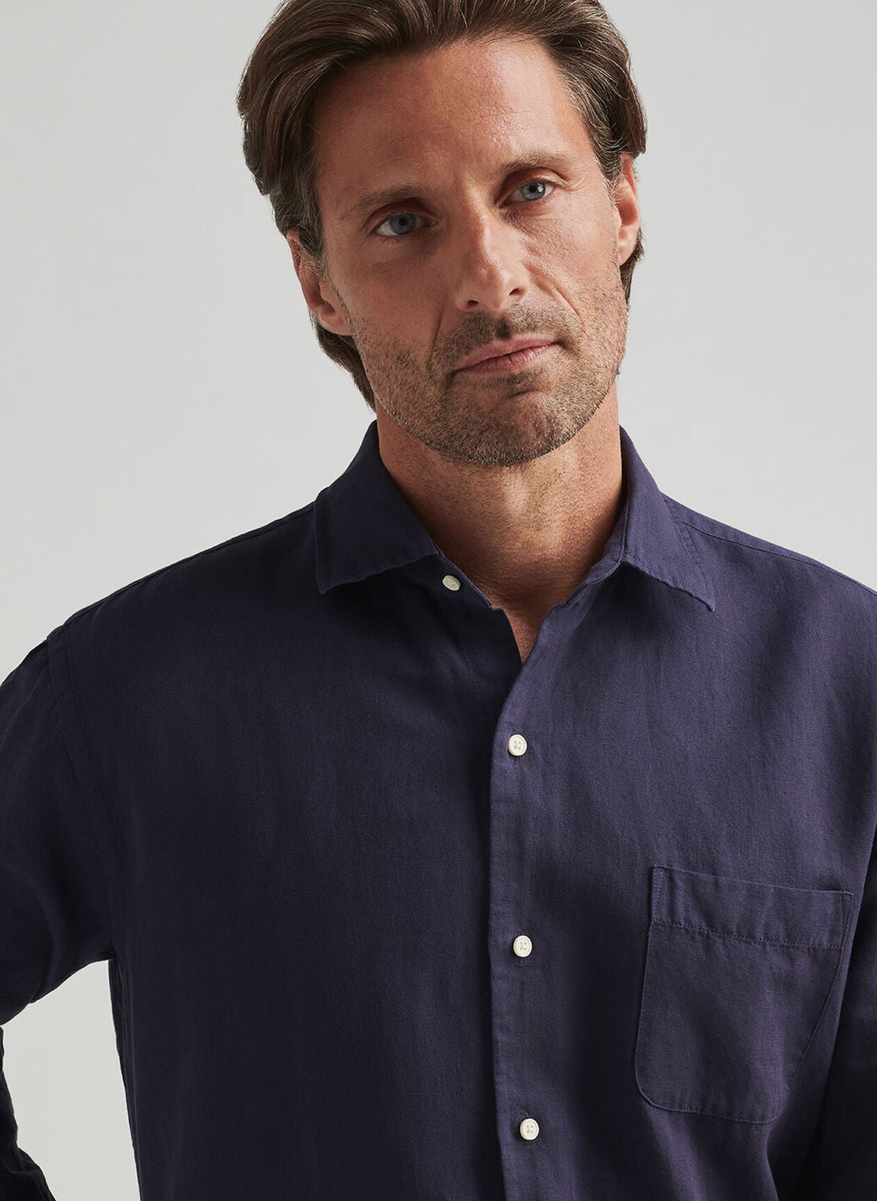  Peter Millar Canal Linen Cotton Shirt: Navy