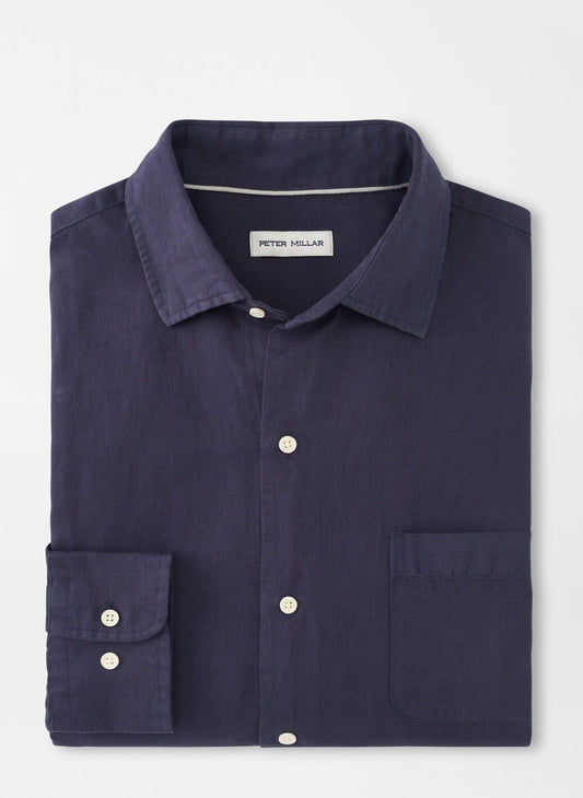  Peter Millar Canal Linen Cotton Shirt: Navy