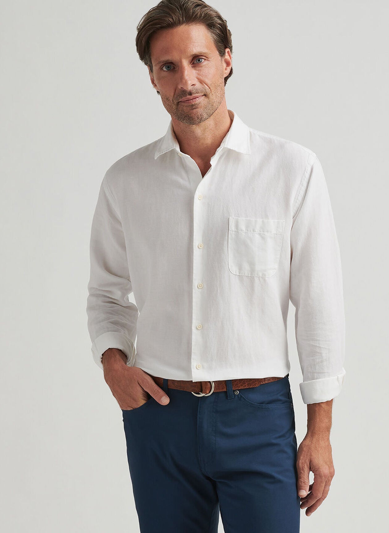  Peter Millar Canal Linen Cotton Shirt: White