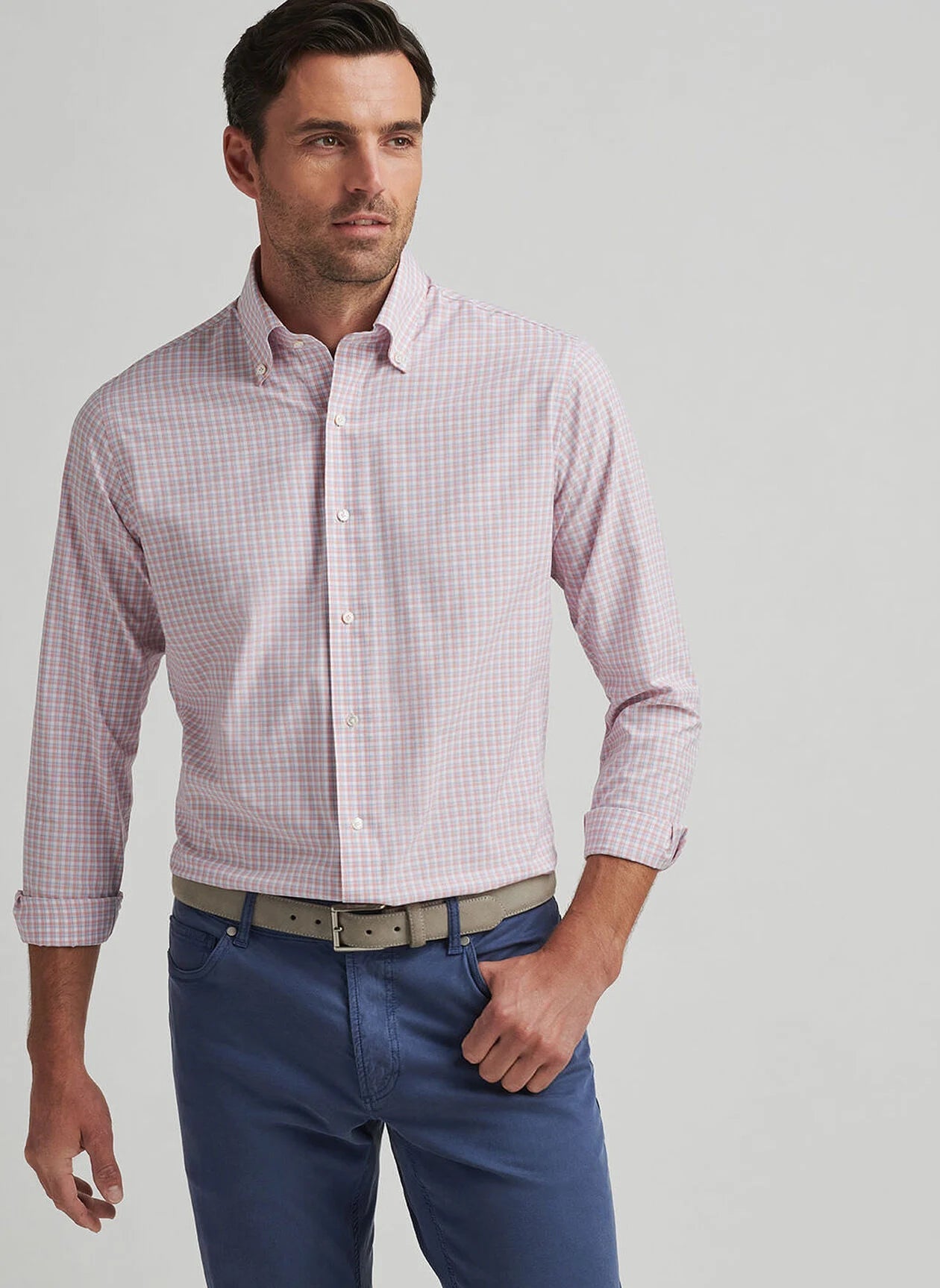 Peter Millar Crown Crafted Mingus Performance Poplin Sport Shirt: Pink Crepe