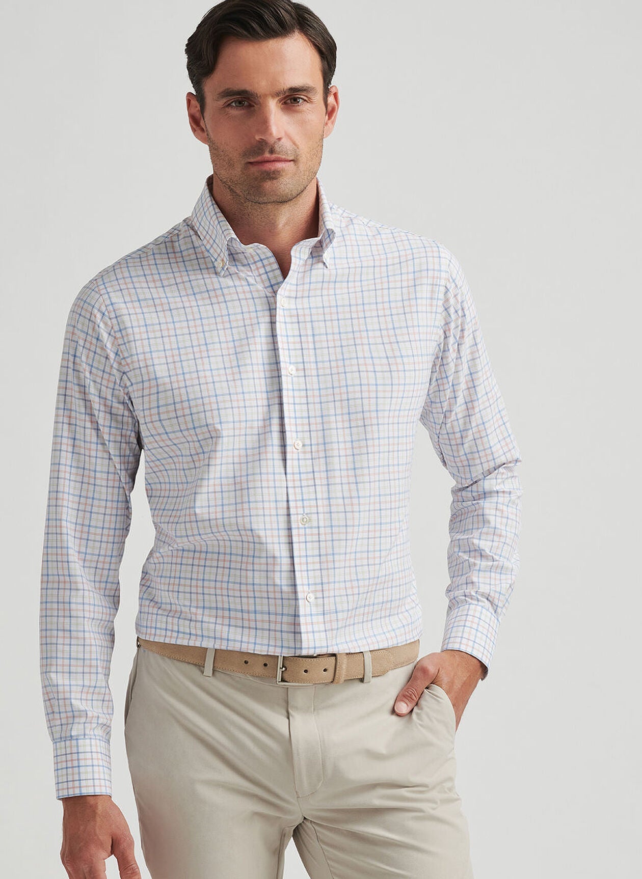  Peter Millar Baker Performance Poplin Sport Shirt: Fountain Blue