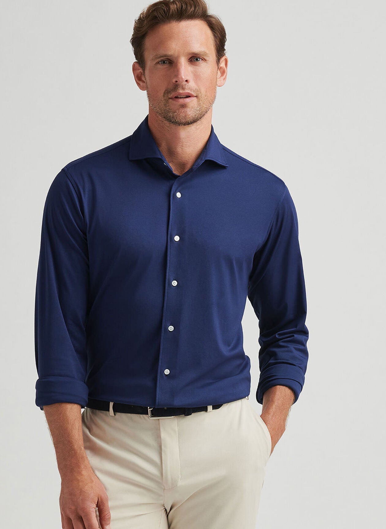  Peter Millar Excursionist Flex Solid Sport Shirt: Navy