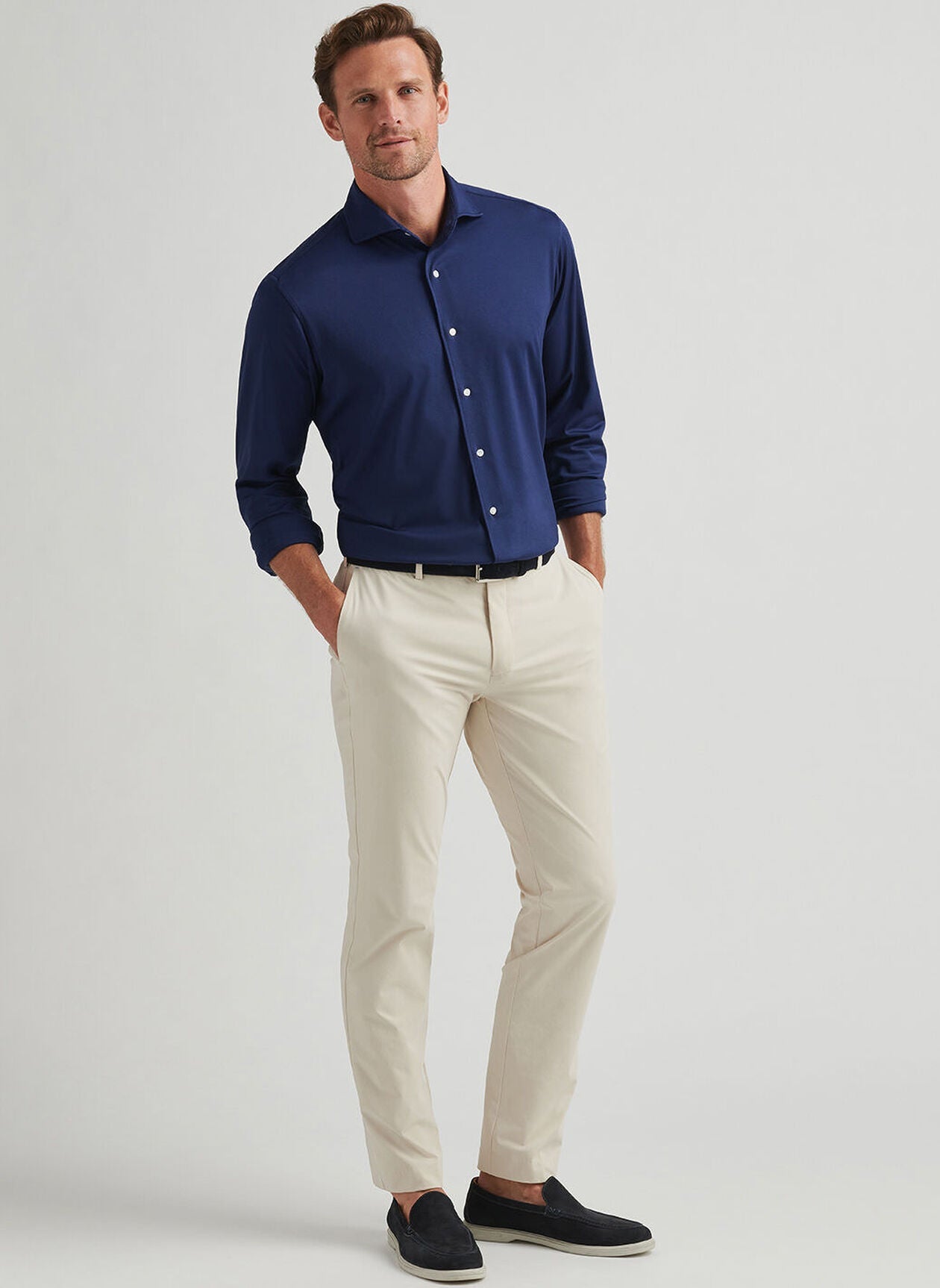  Peter Millar Excursionist Flex Solid Sport Shirt: Navy