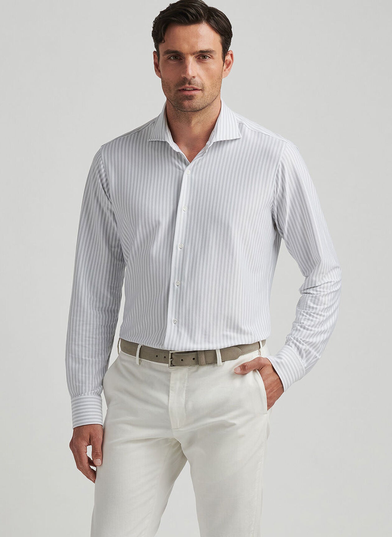  Peter Millar Excursionist Flex Stripe Sport Shirt: British Grey