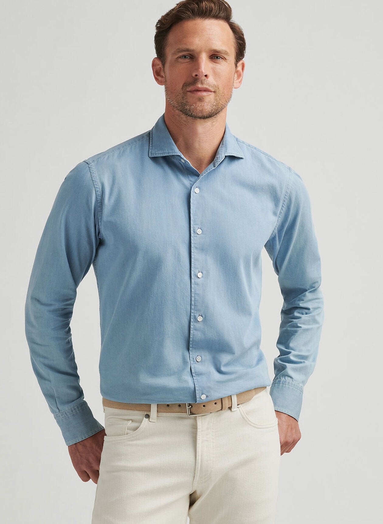  Peter Millar Elio Cotton Sport Shirt: Light Indigo