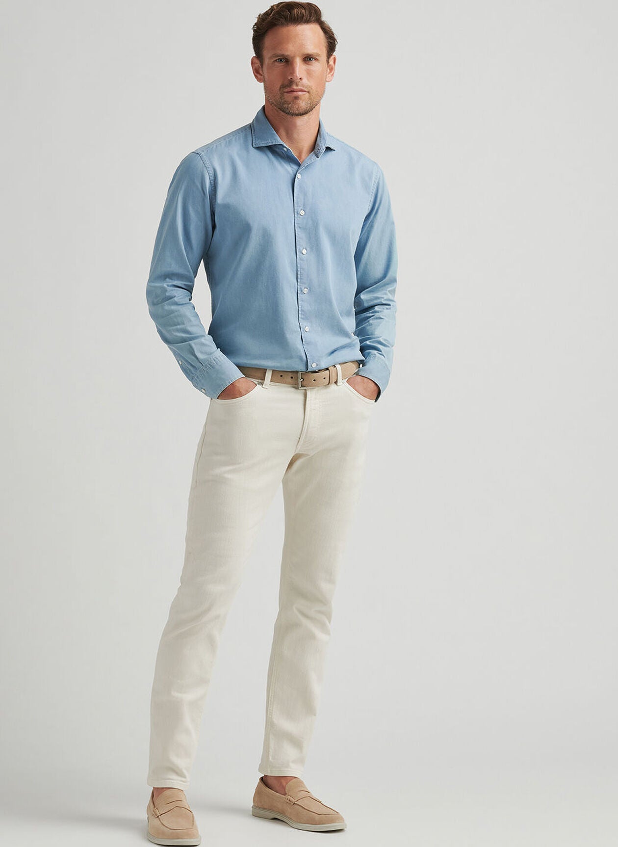  Peter Millar Elio Cotton Sport Shirt: Light Indigo